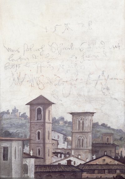 1518〜19年のローマの景色を描いた「展望ホール」の詳細 作： Baldassarre Peruzzi